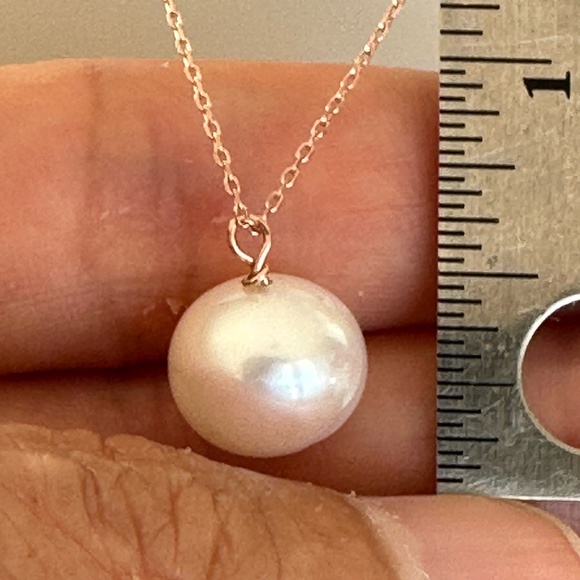 10.5mm White Cultured Pearl 14K ROSE Gold Necklace - 18 Inches (Adjustable) - Picture 5 of 10